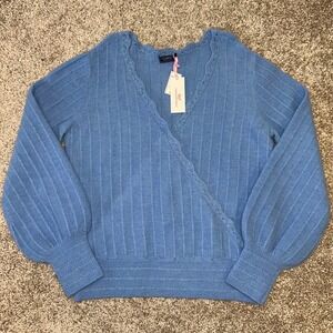 NWT Vineyard Vines Wrap Sweater Jake Blue Heather Women Large Alpaca Wool Blend